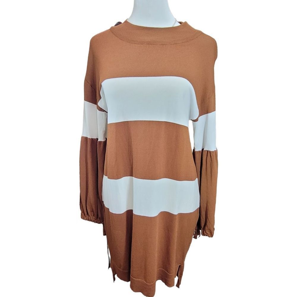 Vintage Wide Stripe Long Peasant Sleeve Dress